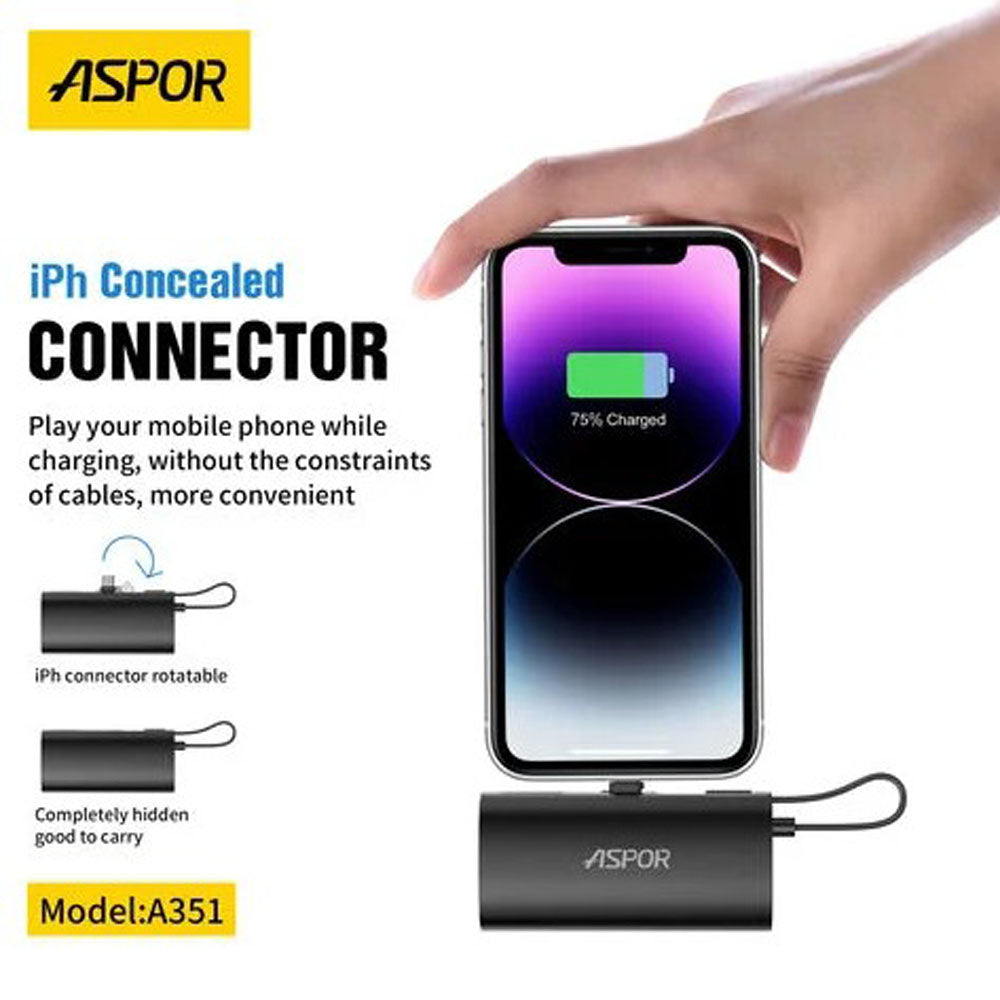 Aspor A351 2IN1 IPHONE & TYPE-C Flexible Portable Mini 5000mAh Power Bank