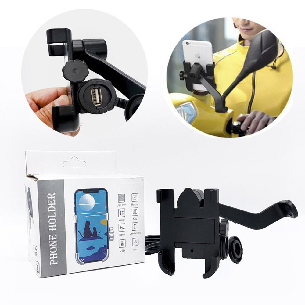 Mobile Holder with USB Charger In Metal