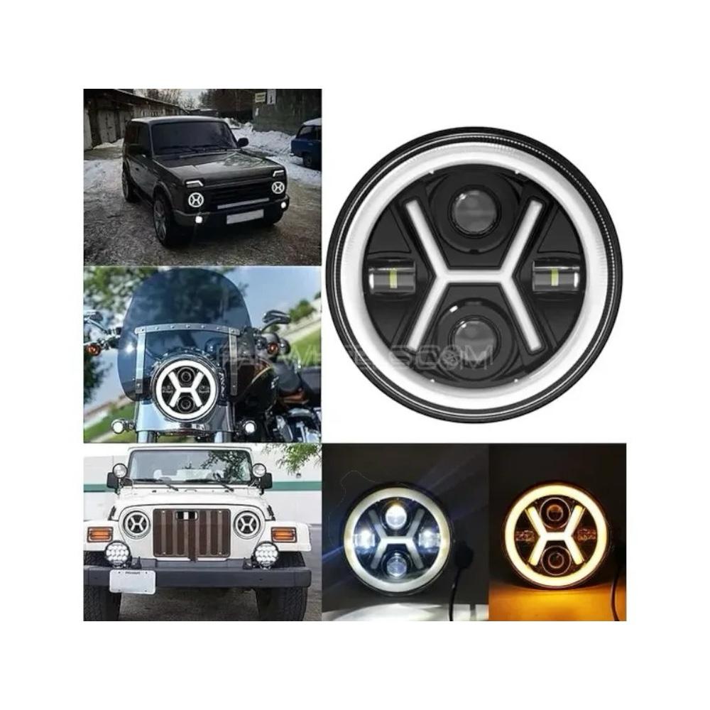 7 inch X Projector LED Headlight With Yellow White DRL