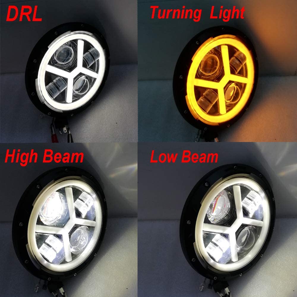 7 inch X Projector LED Headlight With Yellow White DRL