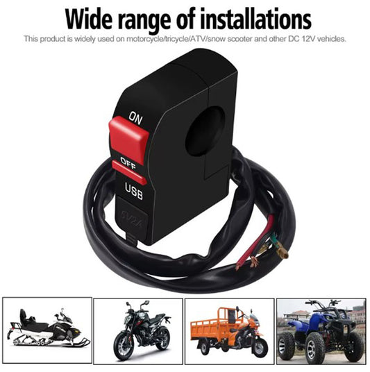 Motorcycle Extra On Off Switch with 2.1A USB Port