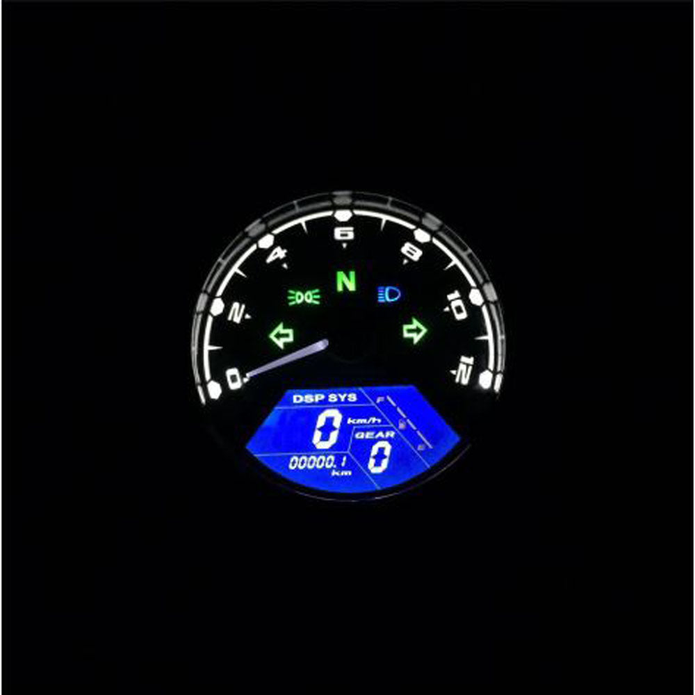 Motorcycle Round Analogue & Digital Display Meter Universal Multi Function Grande Style