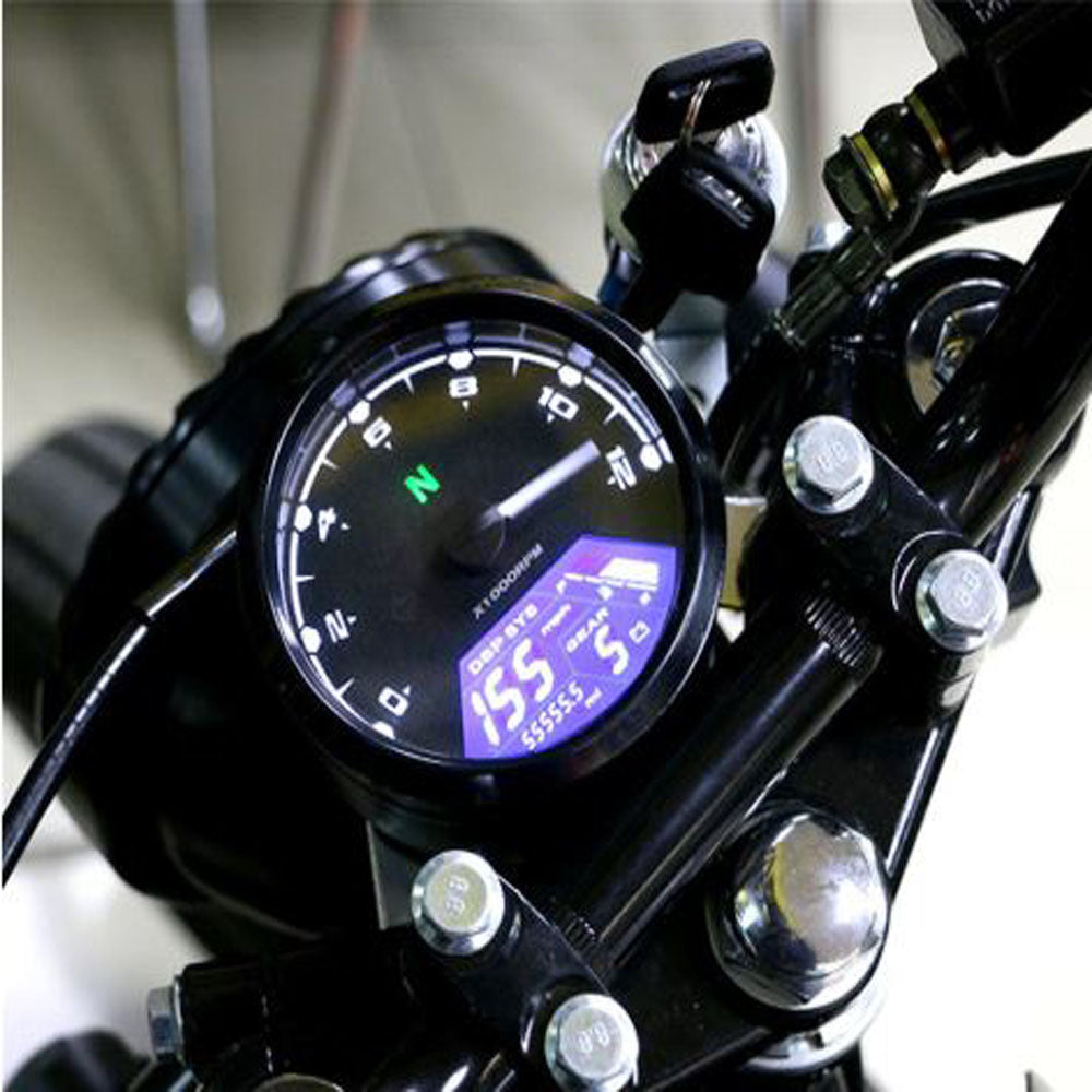 Motorcycle Round Analogue & Digital Display Meter Universal Multi Function Grande Style